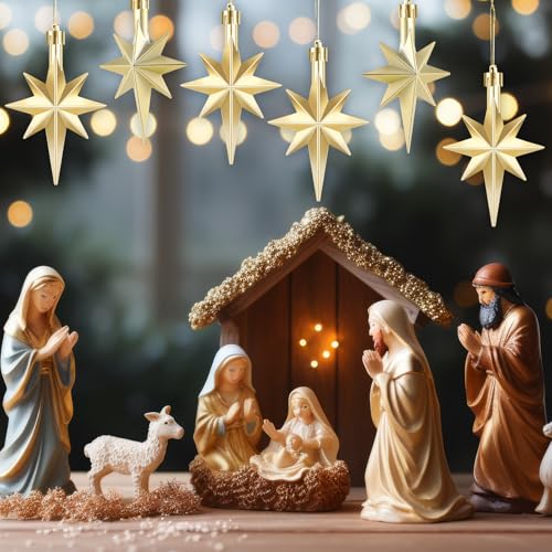 Champagne Bethlehem Star Ornaments - 24 Pack Christmas Tree Decorations