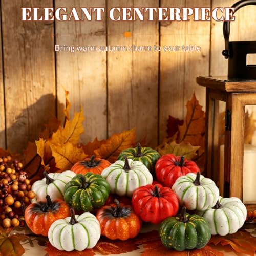 Mini Artificial Pumpkins for Fall Decor - 20 Pack Flat Thanksgiving Decorations