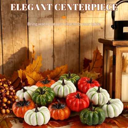 Mini Artificial Pumpkins for Fall Decor - 20 Pack Flat Thanksgiving Decorations