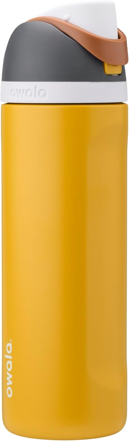 Owala FreeSip Insulated Stainless Steel Water Bottle - BPA-Free, 24 oz, Grey/Yellow for Sports & Travel