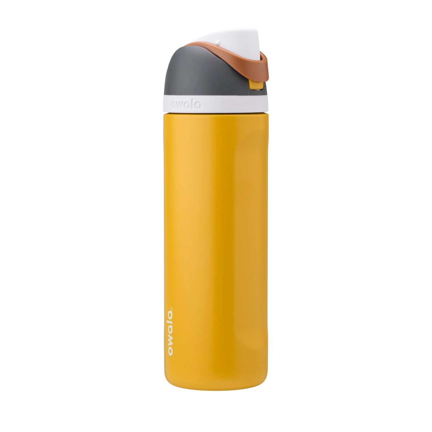 Owala FreeSip Insulated Stainless Steel Water Bottle with Straw for Sports and Travel, BPA-Free Sports Water Bottle, 24 oz, Grey/Yellow, Golden Conquest