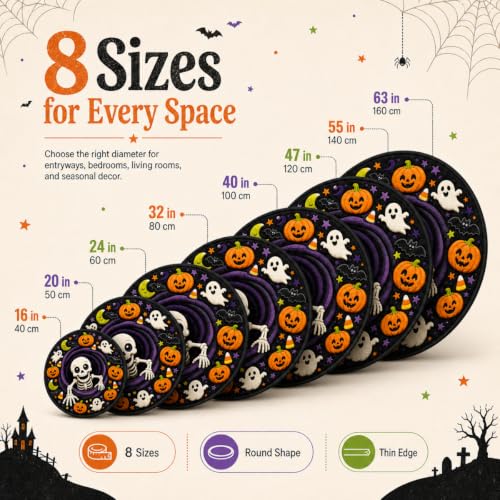 3D Halloween Rug Indoor Black Cat Vortex Optical Illusion, 32 Inch - Variation: Black Cat / 2'8" Round