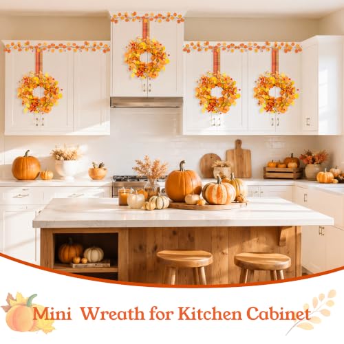 Thanksgiving Mini Eucalyptus Wreath Set - 2 Pcs Fall Decor with Plaid Ribbons