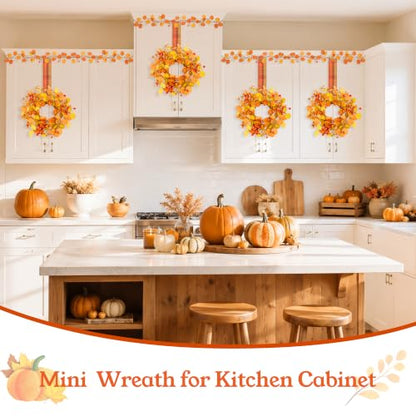 Thanksgiving Mini Eucalyptus Wreath Set - 2 Pcs Fall Decor with Plaid Ribbons