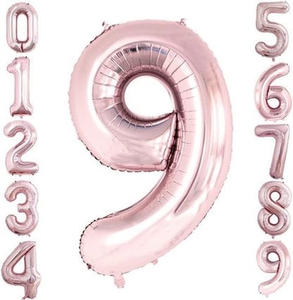 GOER Rose Gold Foil Number 9 Balloons - Huge 42 Inch Birthday Party Decorations (3 Pcs)