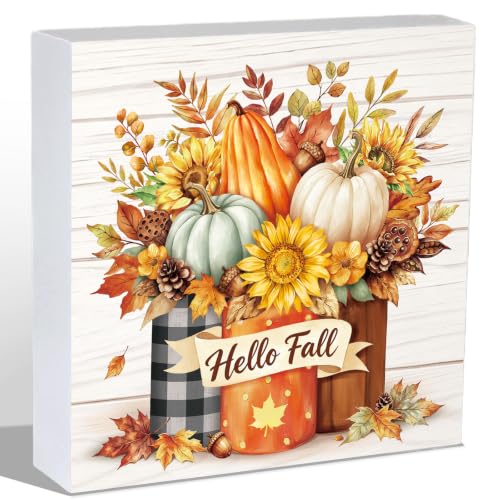 Fall Decorations for Home Mason Jar Pumpkin Wooden Sign - Autumn Decor