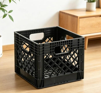 Heavy-Duty Plastic Storage Crate 16QT Stackable Indoor Outdoor Organization