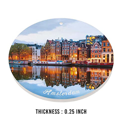 Amsterdam Christmas Ornament - Netherlands Holiday Keepsake, Double-Sided Ceramic Decor - Variation: Amsterdam