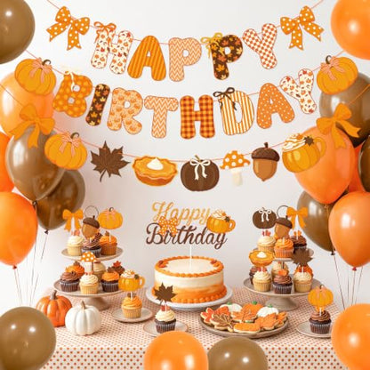Fall Birthday Party Decorations Set with Banners, Balloons & Cake Toppers