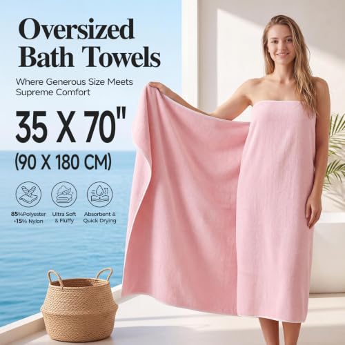 Pink Microfiber Bath Towels Set of 4 - Extra Large 35 x 70 Inches