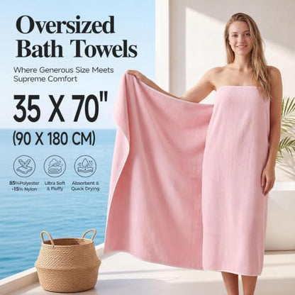 Pink Microfiber Bath Towels Set of 4 - Extra Large 35 x 70 Inches