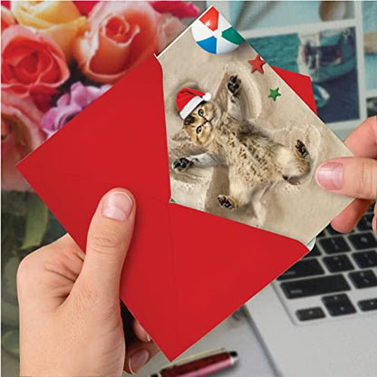 Holiday Sand Angels Christmas Greeting Card - Merry Christmas Kitten Design - Variation of THIS listing