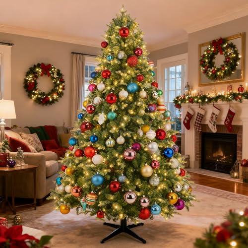 Pre-Lit 6ft Rotating Christmas Tree with 360° Base, 860 Tips, 8 Lighting Effects