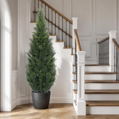 5Ft Artificial Cedar Topiary Trees with Pot - Realistic Outdoor & Indoor Decor