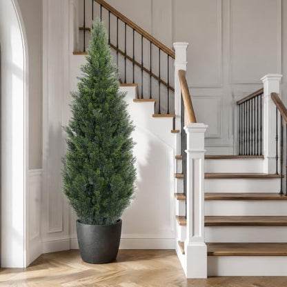 5Ft Artificial Cedar Topiary Trees with Pot - Realistic Outdoor & Indoor Decor