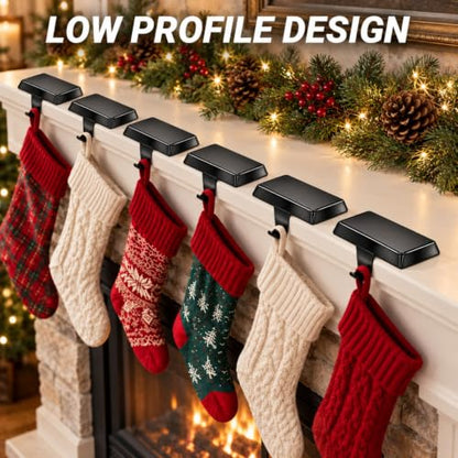8 Pack Black Metal Christmas Stocking Holders with Non-Slip Pads - Mantle, TV Stand, Staircase, Dresser