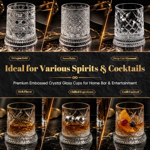 WOCWH Style-A Spinning Whiskey Glass Set of 2 - 10 Oz Crystal Tumblers with Rotating Bases for Bourbon Scotch Rum Cocktails, Unique Christmas Gift