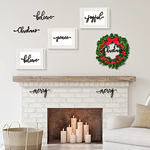 Christmas Wooden Word Sign Ornaments Set - Black, 20 Pieces, Holiday Decor