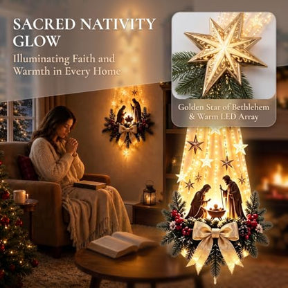 Lighted Nativity Hanging Wall Art - LED Religious Christmas Decor - 1pc