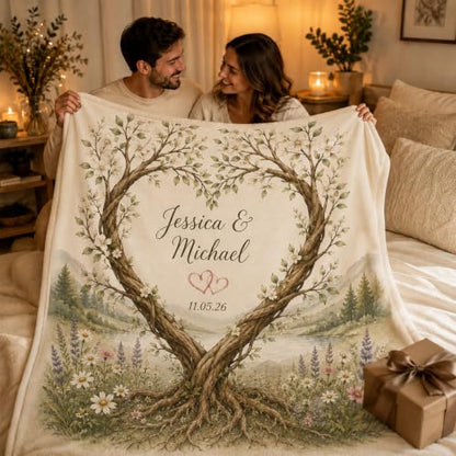 Personalized Wedding Gift Blanket for Couples Heart Tree Design - 02