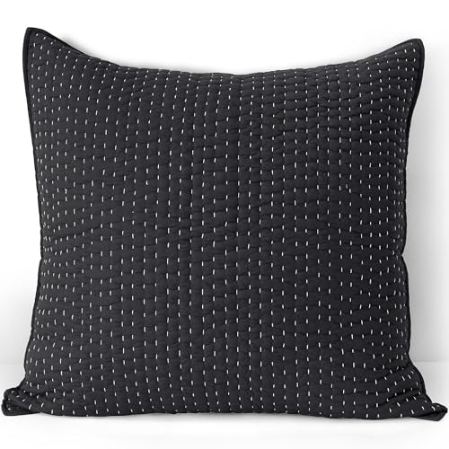 Seed Stitch Quilted Pillow Sham - Black Slate, Standard Size