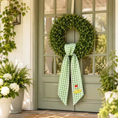 Golf Party Wreath Sash Set - Green White Plaid Fabric Decorations for Wreaths and Events