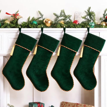 Green Velvet Christmas Stockings 3 Pack - 20 Inch Large Holiday Decor