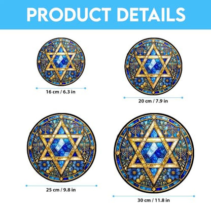 Star of David Hanukkah Suncatcher - Stained Glass Panel 11.8" - UV-Printed, Vibrant Decor