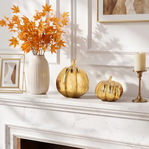 Fall Pumpkin Decor Set - Gold Resin Figurines for Table Centerpiece, 2 Pieces