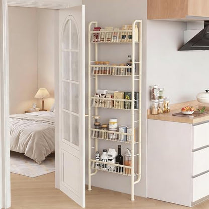 White 5-Tier Behind Door Narrow Bathroom Shelf Space Organizer