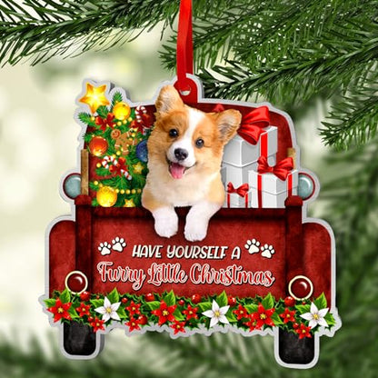 Corgi Dog Ornament for Christmas Tree - Red Truck Aluminum Decor - Corgi 2