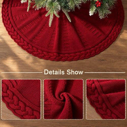 Medium Braided Cable Knit Christmas Tree Skirt - Neutral Farmhouse Holiday Decor