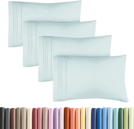 Skiennix Standard Pillow Cases Set of 4 | Ultra Soft Hotel Quality Covers - Machine Washable Sky Blue