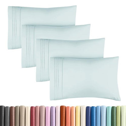 King Standard Pillow Cases Set of 4 - Soft Hotel Quality Pillowcase Covers - Comfy Bedding for Women, Men, Kids & Teens - Machine Washable Pillow Protectors - 4 Piece Set - King Standard Size Sky Blue