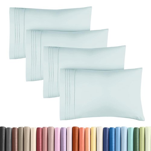 King Standard Pillow Cases Set of 4 - Soft Hotel Quality Pillowcase Covers - Comfy Bedding for Women, Men, Kids & Teens - Machine Washable Pillow Protectors - 4 Piece Set - King Standard Size Sky Blue