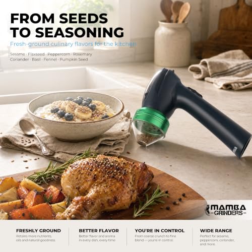 Mamba Electric Seed Grinder USB-C Rechargeable Spice Mill Gray Anchor Green & Gray