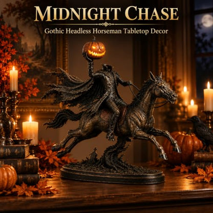 Lighted Headless Horseman Statue with Pumpkin, Gothic Halloween Decor - Variation 1