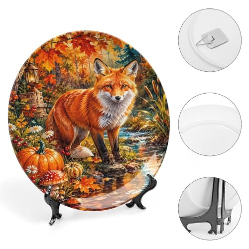 Autumn Maple Leaf Pumpkin Bone China Decorative Plate 8in with Variation Style-7 / 8inch