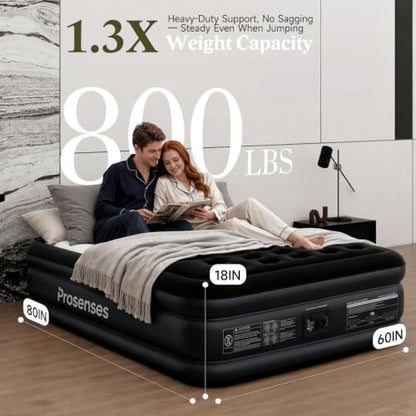 Queen Air Mattress with Built-in Pump - Midnight Black, 18in Raised Bed