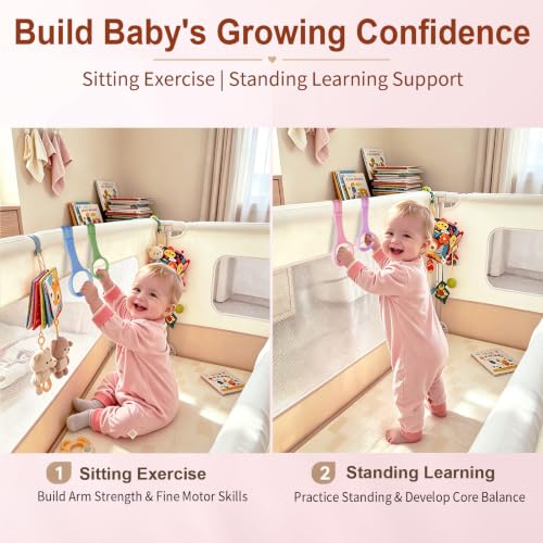 Baby Pull Up Rings for Playpen & Crib - 6 Colors, Toddler Walking Support, Ergonomic Handles for Infants & Babies Pink Purple Gray Yellow Cream Red