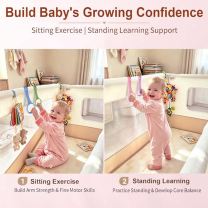 Baby Pull Up Rings for Playpen & Crib - 6 Colors, Toddler Walking Support, Ergonomic Handles for Infants & Babies Pink Purple Gray Yellow Cream Red