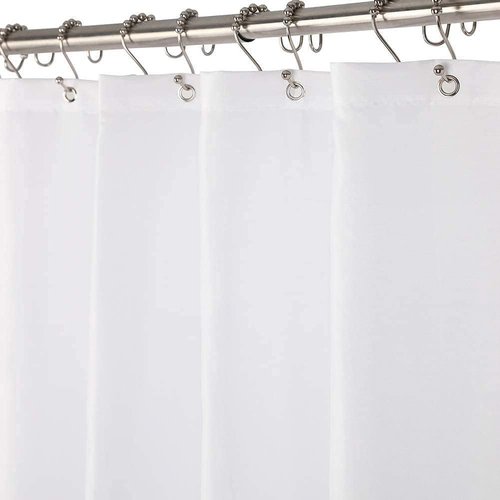 Amazer White Shower Liner Cloth Waterproof, White Shower Curtain Liner Fabric with Weighted Stones, Washable Shower Curtain and Liner 2-in-1, 120G Heavy Duty, 12 Grommet Holes, 72 x 72 Inches