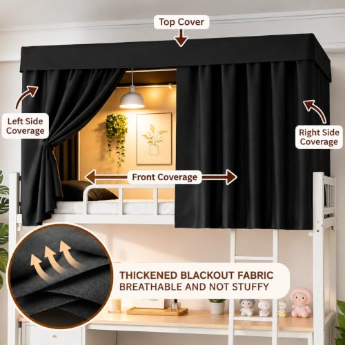 Blackout Bunk Bed Curtains for Dorms and Top Bunk Beds - Privacy & Light Blocker