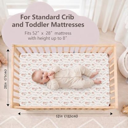 Baby Crib Sheets for Girls & Boys 3 Pack Pink+White+Flower Fitted 52x28x8 Inches
