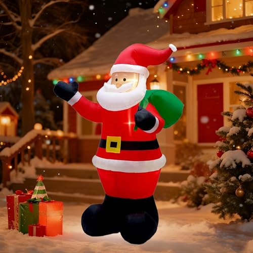 7 FT Inflatable Santa Claus with Gifts Bag & LED Lights for Christmas Yard Decor