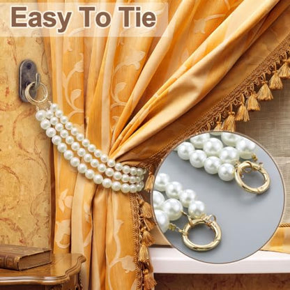 White Pearl Curtain Tiebacks - Triple Layer Decorative Holdbacks