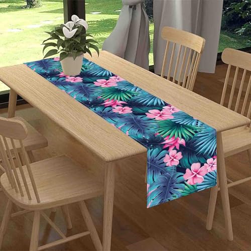 Tropical Table Runner - Pink Floral & Palm Leaves, 13x90 Inches - Variation of THIS listing