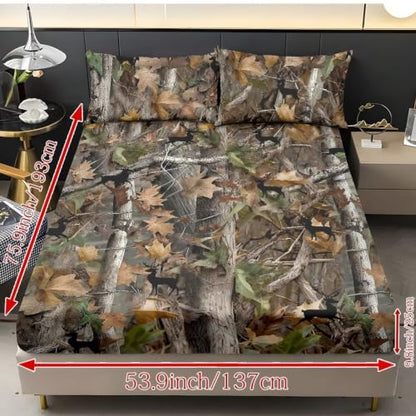 Breathable Bed Sheet Set with Pillowcases - Queen Deer Camo Hunting Variation