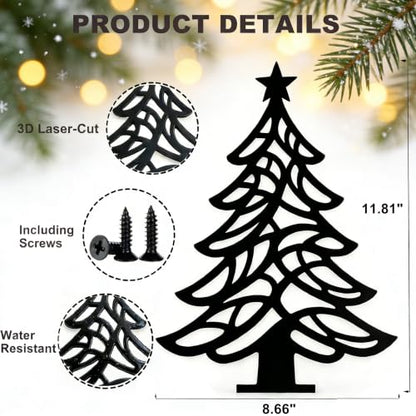 11.8 x 8.7 Inch Modern Black Metal Wall Christmas Tree - Minimalist Holiday Decor