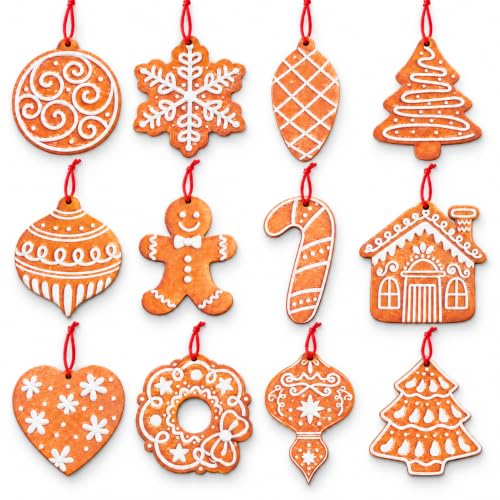 Christmas Tree Ornaments Gingerbread Style Set - 24 Pcs Holiday Decorations